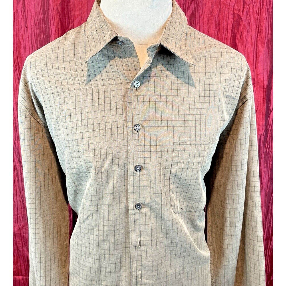 Mens Crossings Brown Check Poly/Rayon LS Casual Shirt sz 2XLT